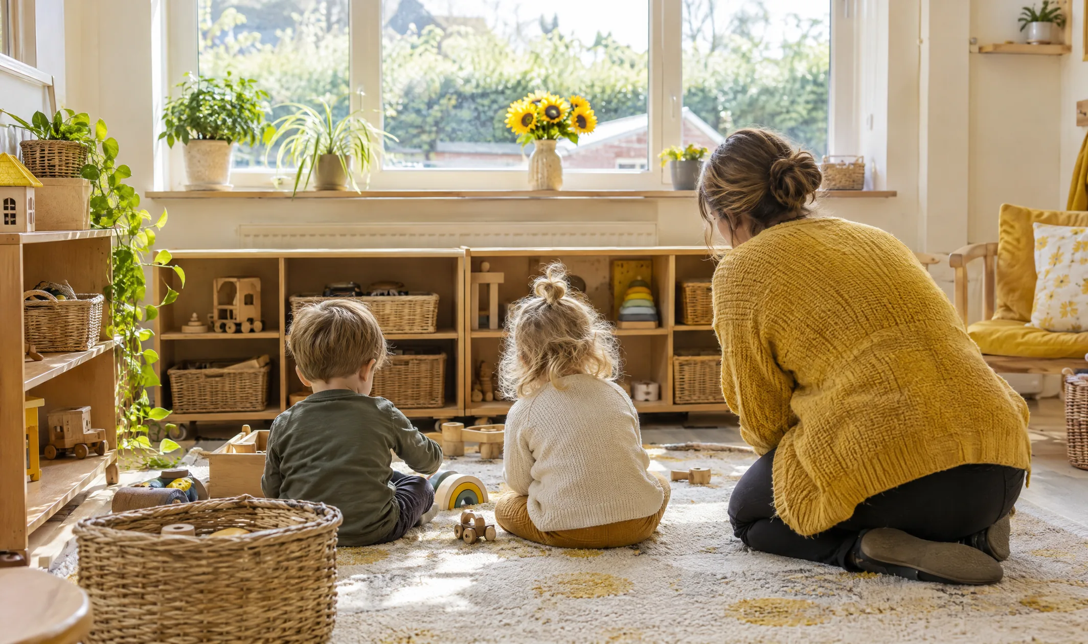 The Saplings room, with low shelves of wooden toys